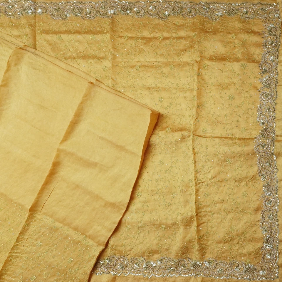 Vintage Naranja Sarees 100% Pura Seda Mano Bordado Bollywood Sari 4.6m Tela - Imagen 1 de 4