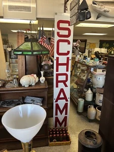 VINTAGE SCHRAMM PORCELAIN ENAMELED ADVERTISING SIGN 1940’s 1950’s CONSTRUCTION - Picture 1 of 3