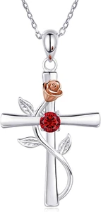 Blinggem Cross Necklace for Women 925 Sterling Silver Birthstone Necklace for Wo - Picture 1 of 12