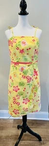 Tahiti Reef Club Small Womens Yellow Hawaiian Dress Floral Cocktails Tiki - Picture 1 of 11