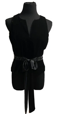 Top BADGLEY MISCHKA NEGRO TERCIOPELO CUENTAS CINTURA ATADA TALLA 8 Foto 1 de 4