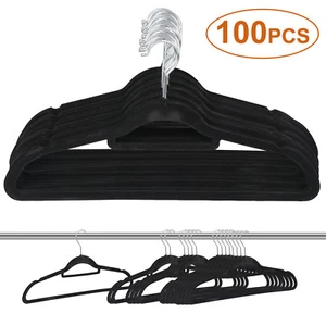 100 Stück rutschfeste Kleiderbügel Premium Samt beflockt Kleiderbügel 360° drehbar - Bild 1 von 5