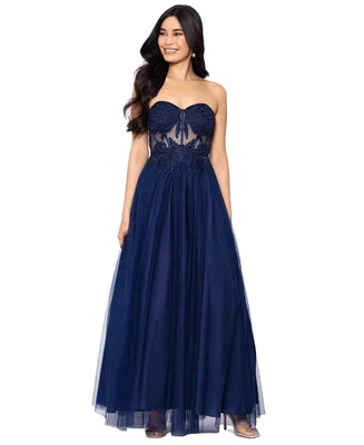 Vestido Blondie Nites Juniors Azul Bordado-Corpiño Con Cordones - 3 - Azul Marino Foto 1 de 3