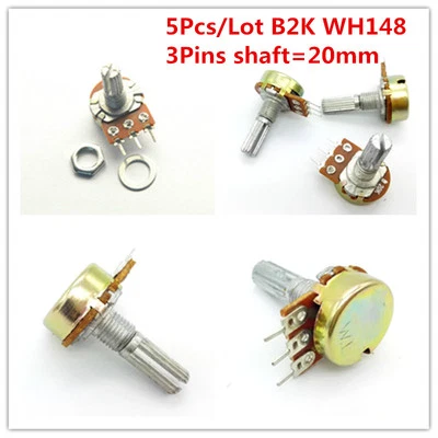 5Pcs WH148 Pot B2K 2K Linear Potentiometer Shaft 20mm 3pin 3 Pin washer and nut - Image 1 of 4