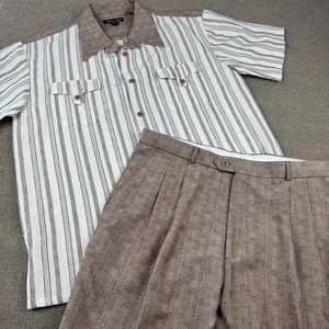 Vintage Milano Moda Shirt Pants Set Mens XL 40 Striped 2 Piece Outfit 90s Retro - Picture 1 of 24