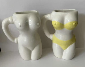 2 tazas vintage con mango de cuerpo femenino desnudo blanco cerámica mujer dama forma desnuda curvilínea - Imagen 1 de 10