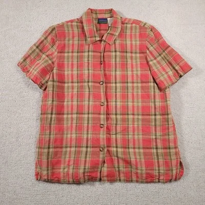 Vtg Koret Country Club Plaid Short Sleeve Button Up Shirt Women's Medium Linen - Image 1 of 4