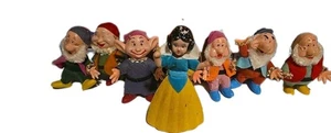 Vtg 1970's Walt Disney Snow White & Seven Dwarfs Flocked Christmas Ornaments - Picture 1 of 14