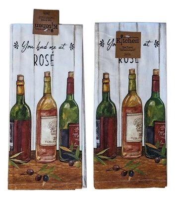 Set of 2 TUSCAN TOUR You Had Me At Rosé Wine Kitchen Tea Towels, Kay Dee Designs - Image 1 of 2
