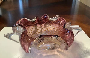 Beautiful Vtg Maroon Silver & Gold Controlled Bubble Bowl Venetian Murano Glass - Picture 1 of 10