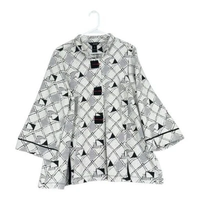 Chaqueta Ali Miles 1X Blanca Negra Lagenlook Botón Madura Plus Abuela Arte Artístico Foto 1 de 4