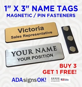 1x3 ENGRAVED NAME BADGE / PERSONALIZED ID TAG NAME TITLE EMPLOYEE MAGNET - Picture 1 of 4