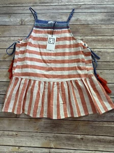 NEW $55 THML Tank Top Womens Small Orange Stripe Embroidered Linen Viscose - Picture 1 of 7