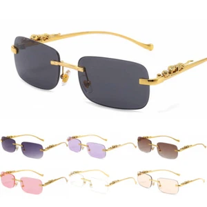 Rimless Rectangle Sunglasses Tinted Frameless Eyewear Vintage Square Sun Glasses - Picture 1 of 19