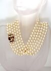 Vintage Double Strand Glass Pearl Necklace With Jeweled Gold Clasp