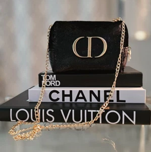 DIOR Crossbody Black Purse Evening Bag Clutch Cosmetic Makeup Beauty Pouch New - Picture 1 of 6