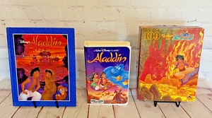 Disney's Aladdin Movie VHS, hardcover book, and puzzle Bundle - Picture 1 of 22