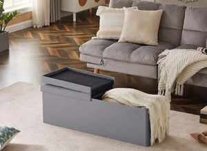 Sitzbank mit Stauraum Sitzhocker Faltbar Sitztruhe,Deckel Abnehmbar114x38cm,Grau - Bild 1 von 4