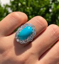 4Ct Oval Cut Simulated Blue Turquoise Women's Ring 925 White Gold Plated