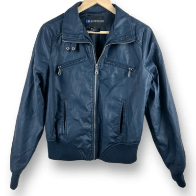 I.B. Diffusion Faux Leather Jacket Women's Size M Black Moto Style - Image 1 of 4