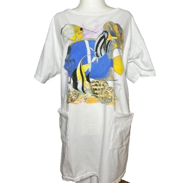 Guy Harvey Graphic T-Shirt Cover Up Single Stitch Oversize 90's Cotton Boat Fish - Image 1 of 4