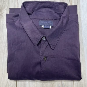 Transit Uomo Button Up Shirt Mens XL Slim Made In Italy Burgundy Cotton Stretch - Picture 1 of 18