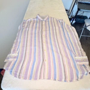 Tommy Bahama Linen Shirt Men 3XL Purple Stripe Blue Marlin Beach Vacation Preppy - Picture 1 of 12