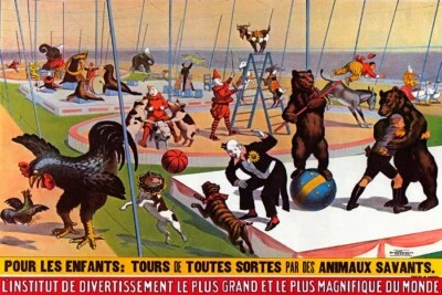 POUR LES ENFANTS CIRCUS FOR KIDS CLOWNS ANIMALS SHOW FRENCH VINTAGE POSTER REPRO - Image 1 of 3