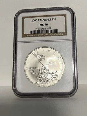 2005-P Marine Commem Silver $ NGC MS-70  - Image 1 of 2