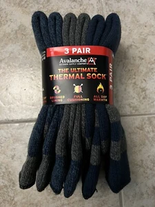 Avalanche Mens Thermal Ultimate Crew Sock 3 Pairs Blue/Grey Shoe Size 6-12 - Picture 1 of 3