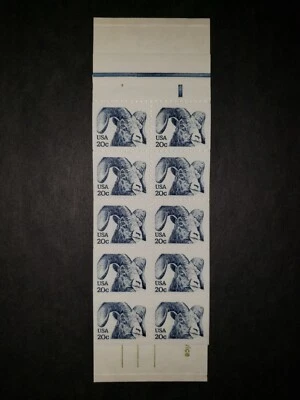 Scott #BK142 1949a 20c Bighorn Sheep 1981-82 MNH Booklet of 20 P/N 3 - Image 1 of 2