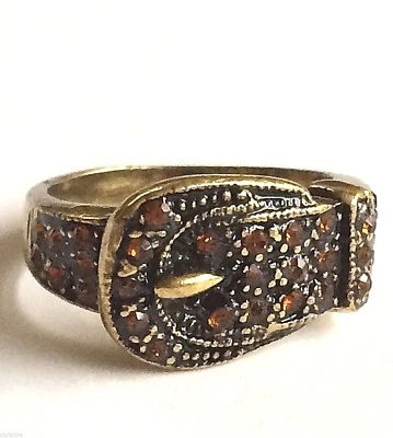 Anillo Hebilla Cinturón Dorado Talla 7 Banda Country Western Cristal Mujer Vaquera Foto 1 de 4