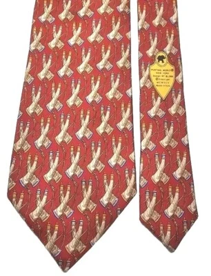 Corbata de vestir HUNTING WORLD NY-Rojo 100 % seda, estampado de cuerno en polvo para hombre-(BL.064) Foto 1 de 3