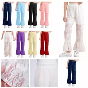Kids Girl's Trousers Dance Pants Cosplay Sweatpants Flare Bell Bottom Stretch - Picture 1 of 63