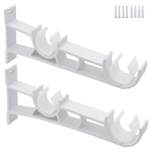 Curtain Rod Bracket Double Curtain Rod Brackets Heavy Duty White Double Rod C... - Picture 1 of 7