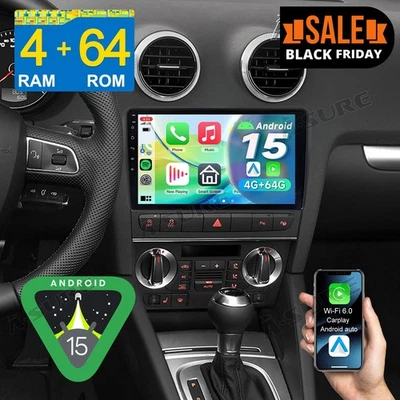 4+64G Autoradio Für Audi A3 S3 RS3 8P Apple Carplay Android 15 GPS Navi RDS WiFi - Bild 1 von 4