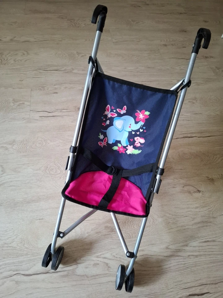 Puppenbuggy blau pink Elefant Blumen- Bayer Design -Gebraucht, Mädchen Spielzeug - Bild 1 von 4