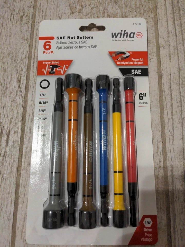 Wiha 70486 Color Coded Magnetic SAE Nut Setters 6 Piece Set - Image 1 of 1