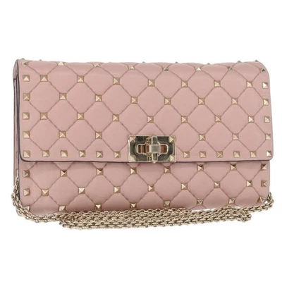 Valentino Garavani Rockstud Spike Cartera con Cadena Cuero Acolchado Cuero Rosa Foto 1 de 4