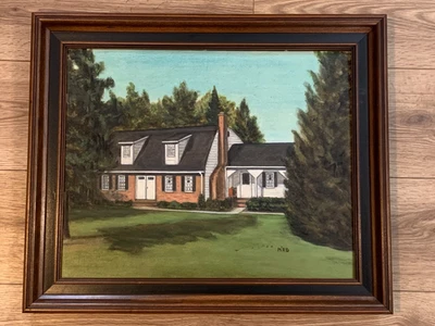 Мэри Роуз Дитц подписанный оригинальный 1982 дом портрет акриловая картина MRD - Изображение 1 из 4