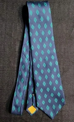 Gravata masculina designer SULKA azul-petróleo xadrez diamante 100% seda Itália negócios  - Imagem 1 de 4