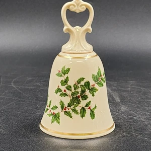 Lenox Holiday Porcelain Bell Holly & Berries 24K Gold Trim White Christmas Vtg - Picture 1 of 10