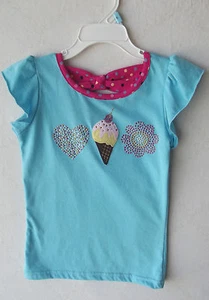 Fleurish Girl Embellished "Ice-Cream" Blue Short Sleeve T-Shirt 5 NWT G82215 - Picture 1 of 1