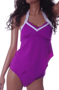 Womens Purple White Tankini 2 Piece Hankini Swim Bathing Suit XS S Med NEW NWT - Picture 1 of 2