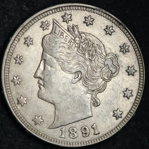 1891 Liberty V Nickel CHOICE UNC FREE SHIPPING E150 ACCT Cover