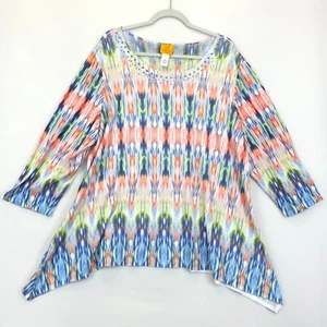 Ruby Rd Tunika Top Damen 2X Geometrisch Perlen Mehrfarbig Taschentuchsaum Pullover - Bild 1 von 9