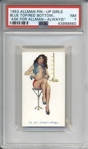 Allman 1953 Pin Up Girls AZUL SUPERIOR ROJO TABURETE INFERIOR PSA 7 casi nuevo (¡siempre!) - Imagen 1 de 2