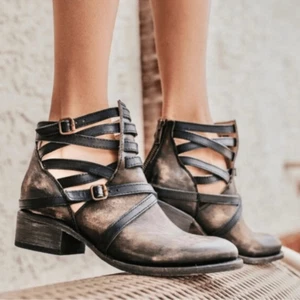 Freebirds by Steven- STAIR Leather Ankle Booties Women’s Strappy Boots, Size 7 - Afbeelding 1 van 14