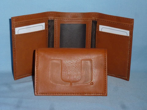 MIAMI HURRICANES   Leather TriFold Wallet    NEW    brown 2 Cover