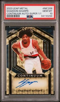 2023 Leaf Metal Continuum Shaedon Sharpe Gold Super Prismatic Auto 1/1 PSA 10 - Image 1 of 2